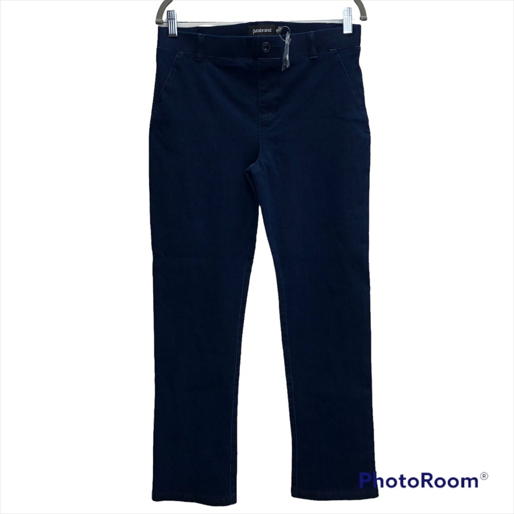 Betabrand dark wash straight leg high rise pull on pants